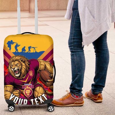 Personalised Brisbane Lions ANZAC Luggage Cover Military Remembrance Australian Football Mascot Camouflage TS04