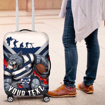 Personalised Geelong Cats ANZAC Luggage Cover Military Remembrance Australian Football Mascot Camouflage TS04