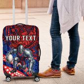 Personalised Newcastle Knights Luggage Cover Polynesian Tribal Art Style With Armored Knight Mascot TS04