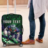 Personalised New Zealand Warriors Luggage Cover Polynesian Tribal Art Style With Fierce Warrior Mascot TS04