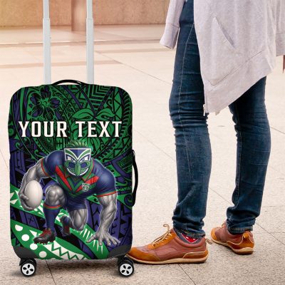 Personalised New Zealand Warriors Luggage Cover Polynesian Tribal Art Style With Fierce Warrior Mascot TS04