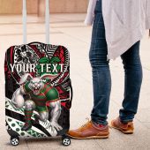 Personalised South Sydney Rabbitohs Luggage Cover Polynesian Tribal Art Style With Powerful Rabbit Mascot TS04
