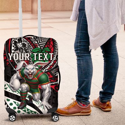 Personalised South Sydney Rabbitohs Luggage Cover Polynesian Tribal Art Style With Powerful Rabbit Mascot TS04