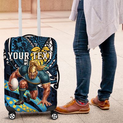 Personalised Gold Coast Titans Luggage Cover Polynesian Tribal Art Style With Spartan Titan Mascot TS04