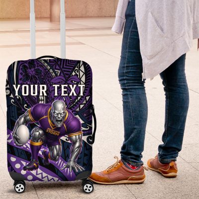 Personalised Melbourne Storm Luggage Cover Polynesian Tribal Art Style With Cyborg Storm Mascot TS04