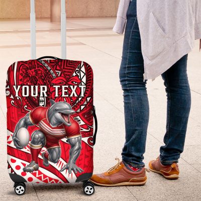 Personalised Dolphins Luggage Cover Polynesian Tribal Art Style With Muscular Dolphin Mascot TS04
