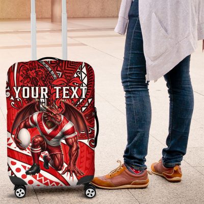 Personalised St George Illawarra Dragons Luggage Cover Polynesian Tribal Art Style With Fierce Red Dragon Mascot TS04