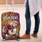 Personalised Brisbane Broncos Luggage Cover Polynesian Tribal Pattern With Rugby Horse Mascot Art TS04