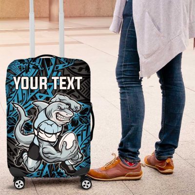 Personalised Cronulla-Sutherland Sharks Luggage Cover Polynesian Tribal Pattern With Rugby Shark Mascot Art TS04