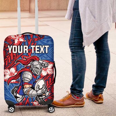 Personalised Newcastle Knights Luggage Cover Polynesian Tribal Pattern With Rugby Knight Mascot Art TS04