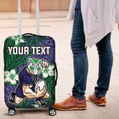 Personalised New Zealand Warriors Luggage Cover Polynesian Tribal Pattern With Rugby Warrior Mascot Art TS04