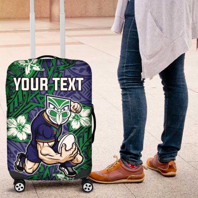 Personalised New Zealand Warriors Luggage Cover Polynesian Tribal Pattern With Rugby Warrior Mascot Art TS04