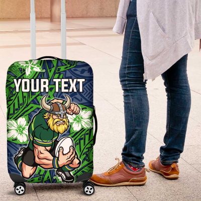 Personalised Canberra Raiders Luggage Cover Polynesian Tribal Pattern With Rugby Viking Mascot Art TS04