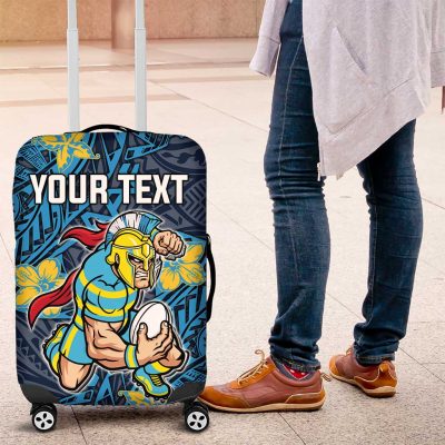 Personalised Gold Coast Titans Luggage Cover Polynesian Tribal Pattern With Rugby Titan Mascot Art TS04