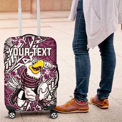 Personalised Manly Warringah Sea Eagles Luggage Cover Polynesian Tribal Pattern With Rugby Sea Eagle Mascot Art TS04