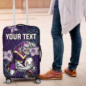 Personalised Melbourne Storm Luggage Cover Polynesian Tribal Pattern With Rugby Storm Man Mascot Art TS04
