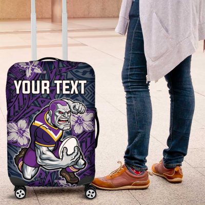 Personalised Melbourne Storm Luggage Cover Polynesian Tribal Pattern With Rugby Storm Man Mascot Art TS04