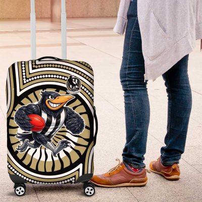 Collingwood Football Club Luggage Cover Indigenous Monochrome Dot Art Mascot Style TS04