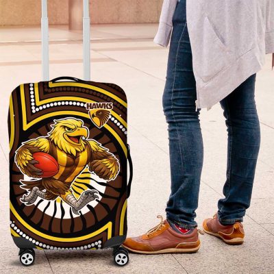 Hawthorn Hawks Luggage Cover Indigenous Monochrome Dot Art Mascot Style TS04