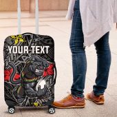 Personalised Penrith Panthers Luggage Cover Polynesian Tribal Pattern With Rugby Panther Mascot Art TS04