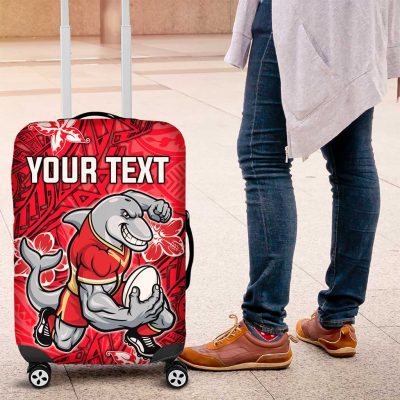 Personalised Dolphins Luggage Cover Polynesian Tribal Pattern With Rugby Dolphin Mascot Art TS04