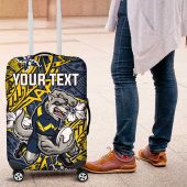 Personalised North Queensland Cowboys Luggage Cover Polynesian Tribal Pattern With Rugby Bull Mascot Art TS04