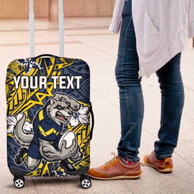 Personalised North Queensland Cowboys Luggage Cover Polynesian Tribal Pattern With Rugby Bull Mascot Art TS04