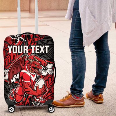 Personalised St. George Illawarra Dragons Luggage Cover Polynesian Tribal Pattern With Rugby Dragon Mascot Art TS04