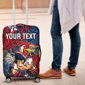 Personalised Sydney Roosters Luggage Cover Polynesian Tribal Pattern With Rugby Rooster Mascot Art TS04