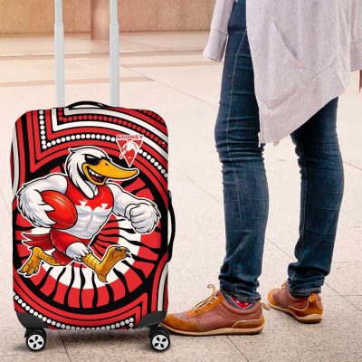 Sydney Swans Luggage Cover Indigenous Monochrome Dot Art Mascot Style TS04