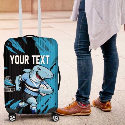 Personalized Cronulla Sharks Luggage Cover Dynamic Lightning Mascot Rugby Australia TS04