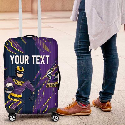 Personalized Melbourne Storm Luggage Cover Dynamic Lightning Mascot Rugby Australia TS04