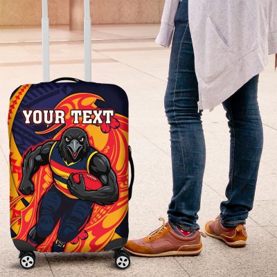 Personalized Adelaide Crows Luggage Cover Polynesian Tribal Crow Mascot With Hibiscus Floral Art TS04