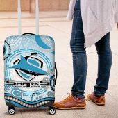 Cronulla Sutherland Sharks Rugby Luggage Cover Australian Aboriginal Dot Painting Style TS04