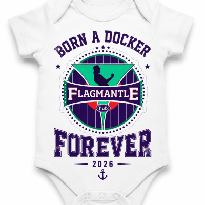 Freo Baby Short Sleeve Bodysuit Born In Dockers FLAGMANTLE Forever 2026 I Print in AU