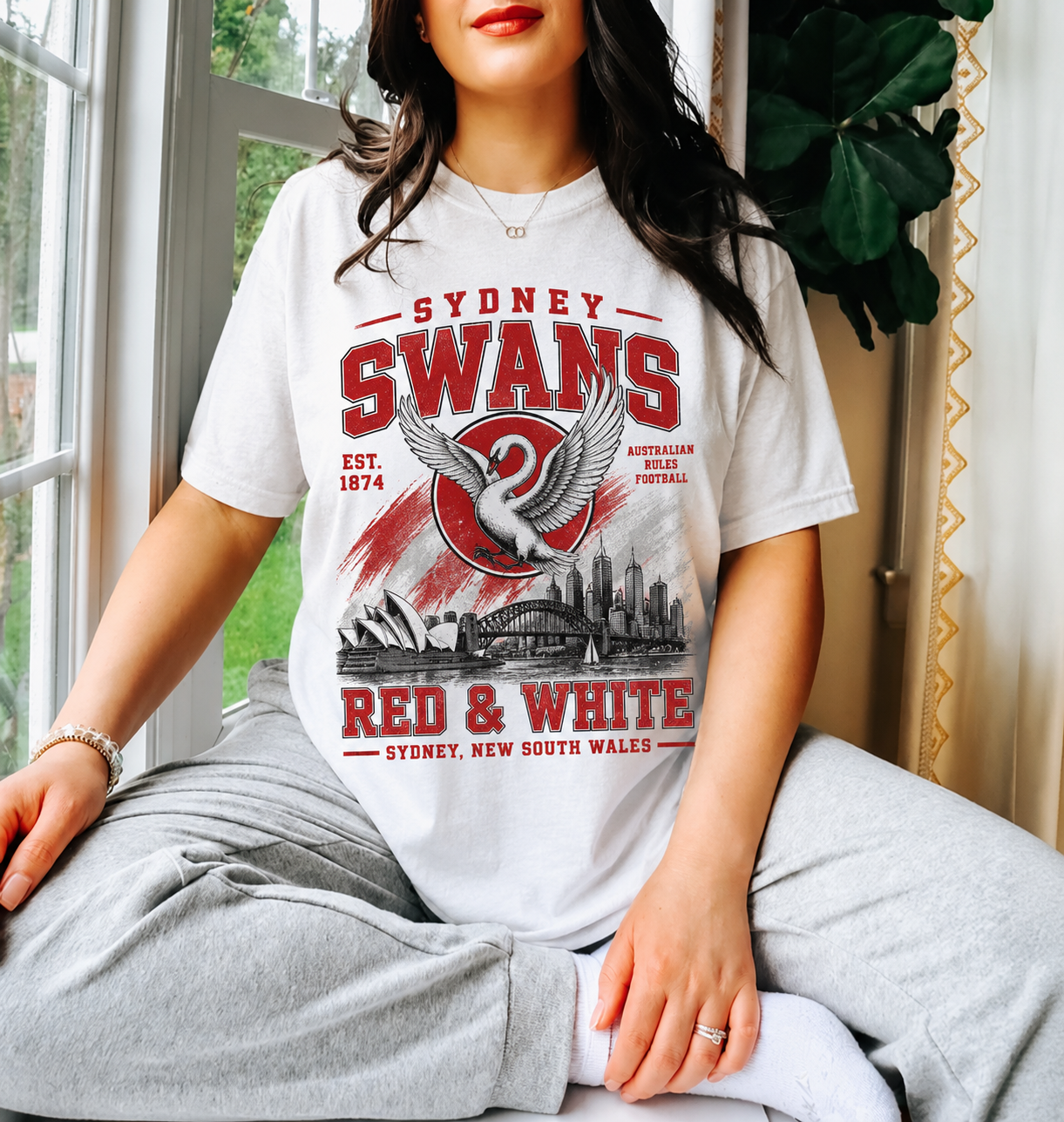 Vintage Sydney Swans Red and white Sydney graphic tshirt for footy fans Vintage Sydney Swans Red and white Sydney graphic tshirt for footy fans