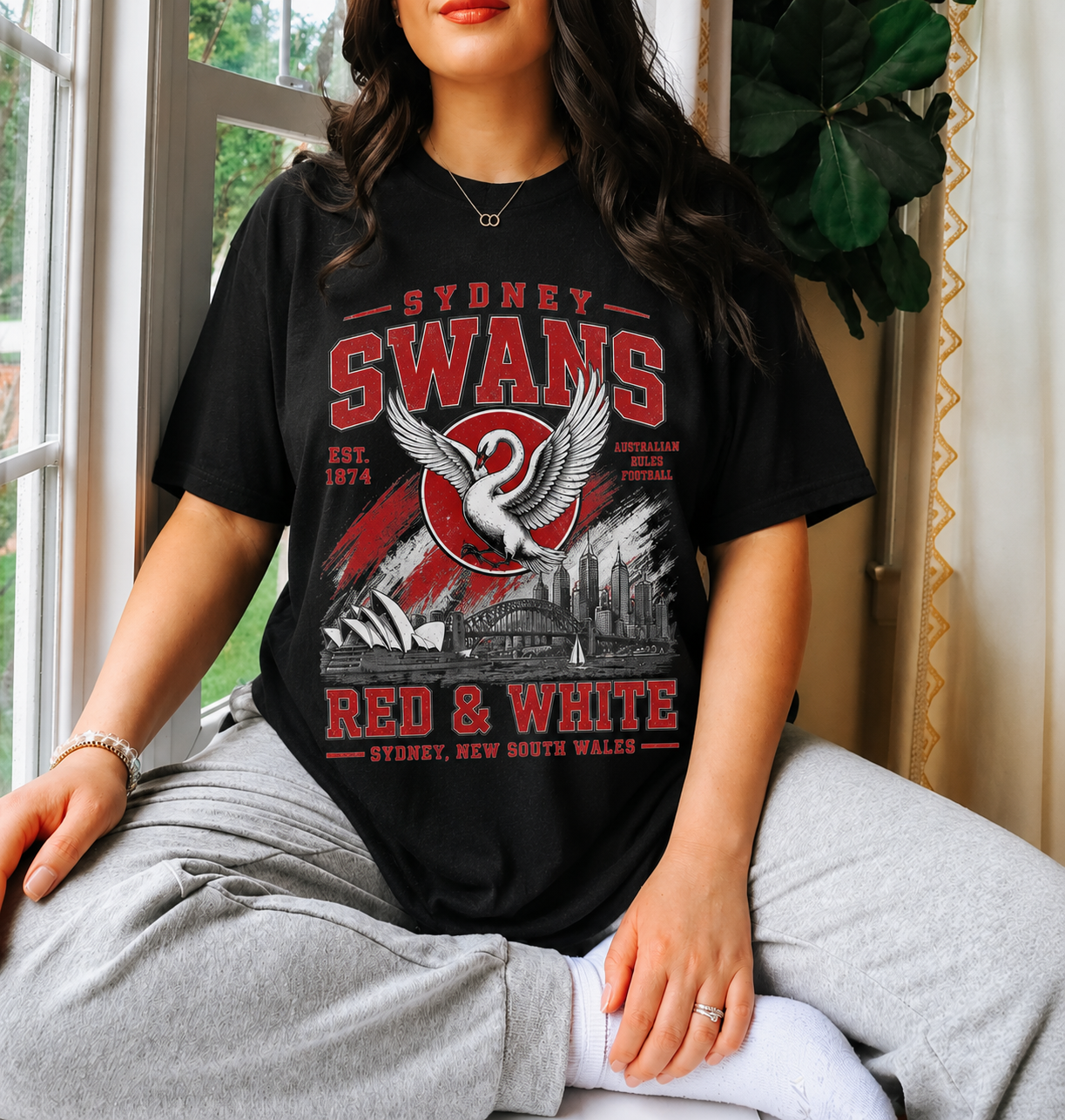 Vintage Sydney Swans Red and white Sydney graphic tshirt for footy fans Vintage Sydney Swans Red and white Sydney graphic tshirt for footy fans