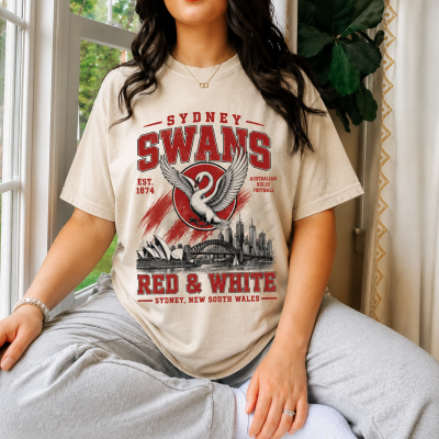 Vintage Sydney Swans Red and white Sydney graphic tshirt for footy fans