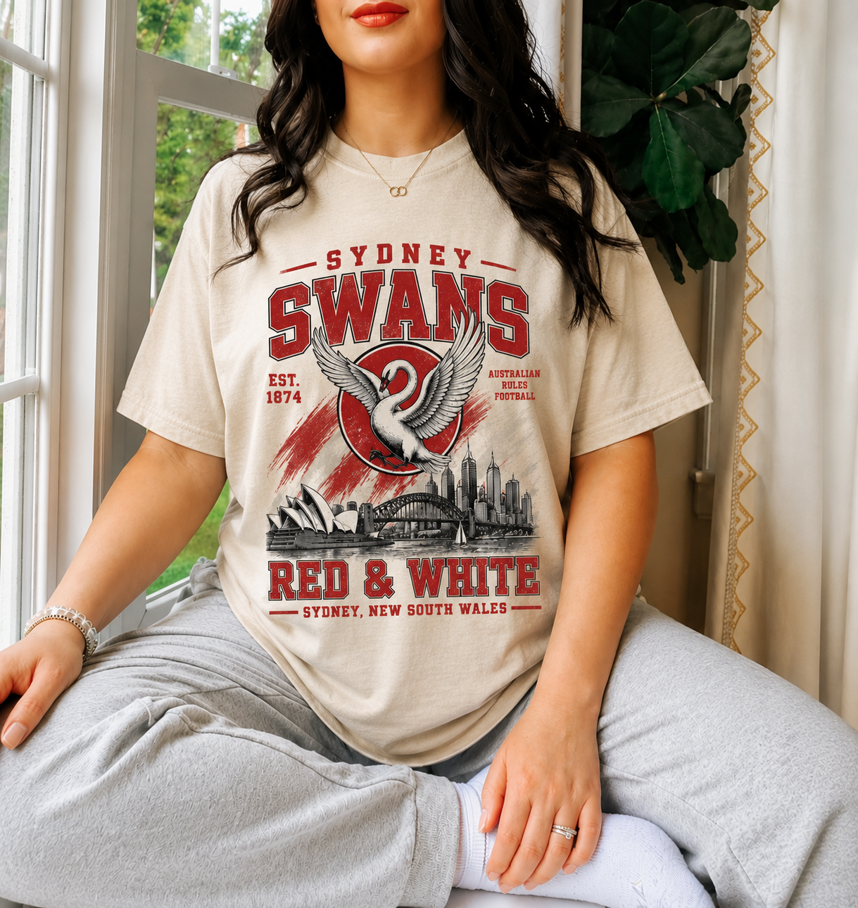 Vintage Sydney Swans Red and white Sydney graphic tshirt for footy fans Vintage Sydney Swans Red and white Sydney graphic tshirt for footy fans