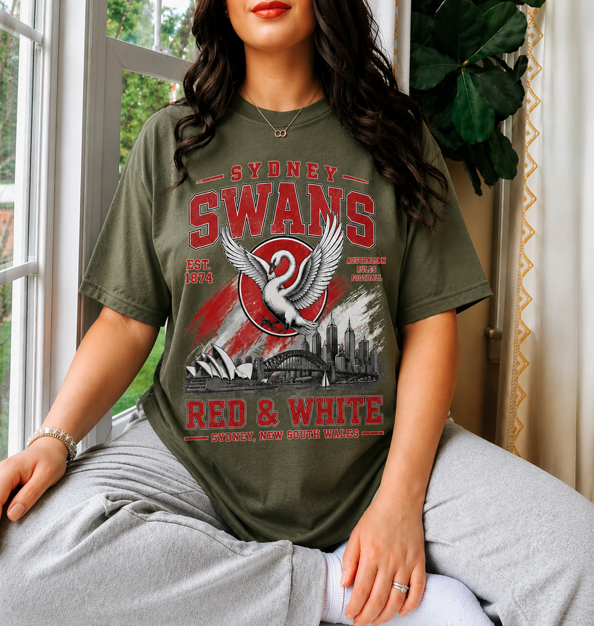 Vintage Sydney Swans Red and white Sydney graphic tshirt for footy fans Vintage Sydney Swans Red and white Sydney graphic tshirt for footy fans
