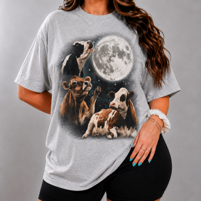 Farm tshirt Cattle Howling at Moon Vintage 90s Graphic T Shirt