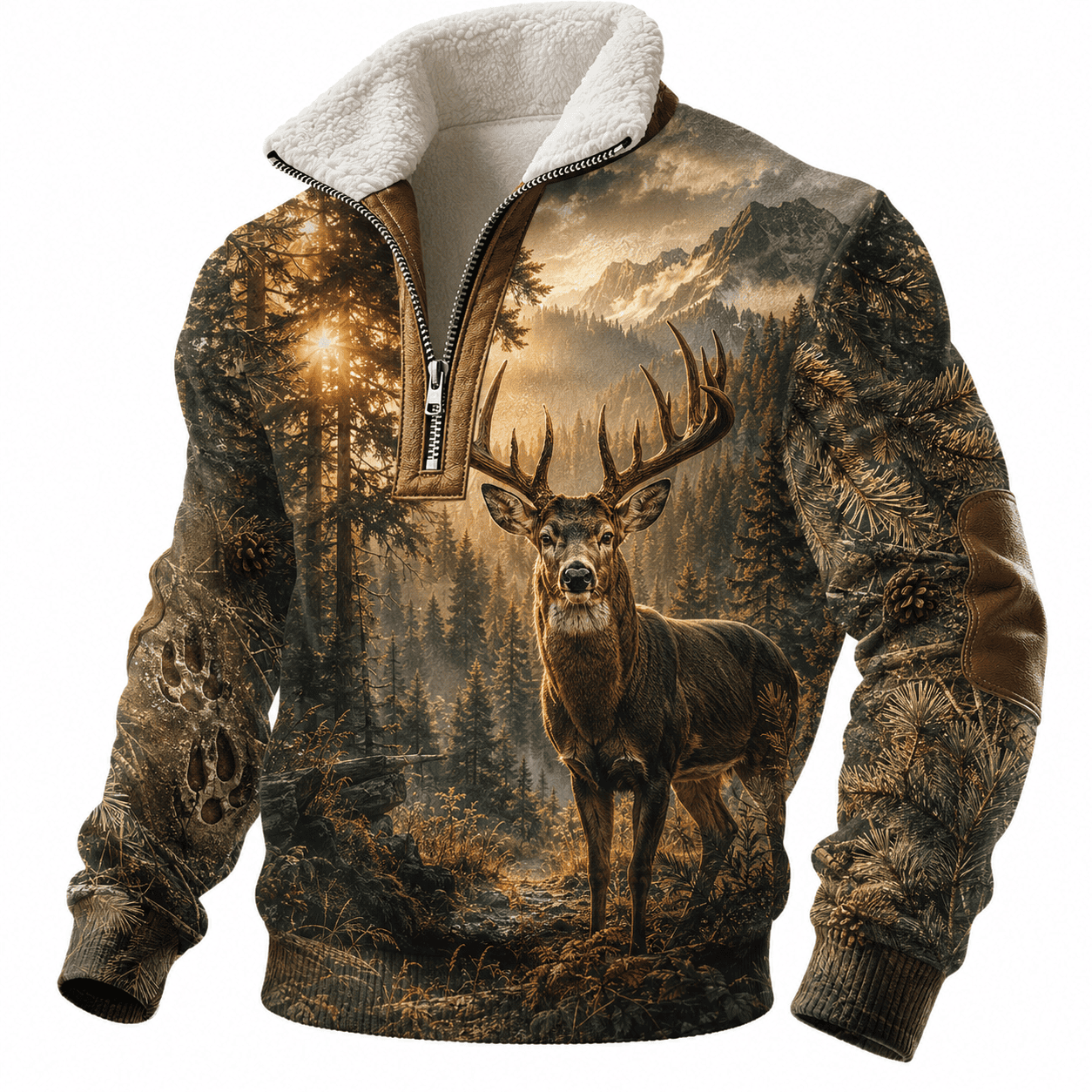 Hunting Sherpa Half Zip Fleece Jacket White-tailed deer Pullover, Hunter Outdoor Fleece Quarter Zip Hunting Sherpa Half Zip Fleece Jacket White-tailed deer Pullover, Hunter Outdoor Fleece Quarter Zip