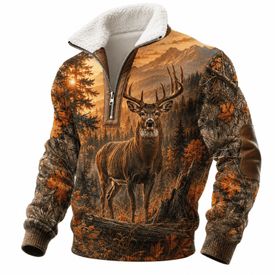 Moose Hunting Sherpa Half Zip Fleece Jacket Winter PinePullover, Hunter Outdoor Quarter Zip