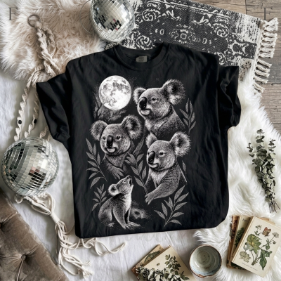 Vintage Koala Family Under the Full Moon T-Shirt | Australian Wildlife Graphic Tee