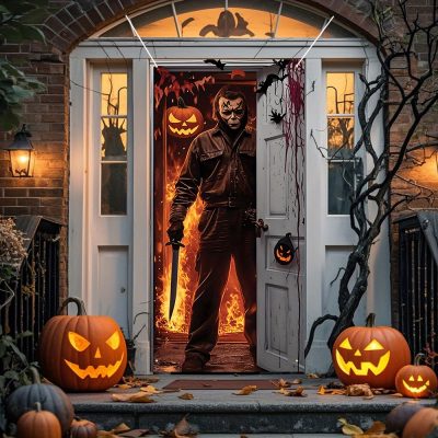 Halloween Door Cover Michael Myers Horror Movie Door Banner Decor Trick or Treat Holiday Decor