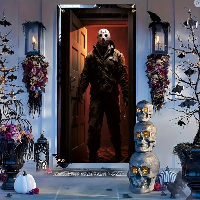 Halloween Door Cover Jason Voorhees Horror Movie Door Banner Decor