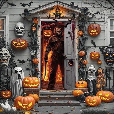 Halloween Door Cover Michael Myers Horror Movie Door Banner Decor Trick or Treat Holiday Decor