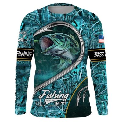 Men's Bass Fishing Long Sleeve Shirt Outdoor Angler Apparel v3