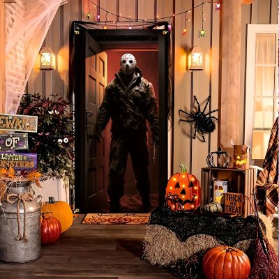 Halloween Door Cover Jason Voorhees Horror Movie Door Banner Decor