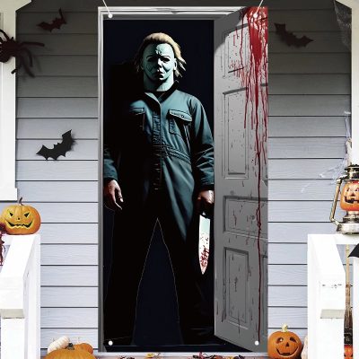 Halloween Door Cover Michael Myers Horror Movie Door Banner Decor Trick or Treat Holiday Decor